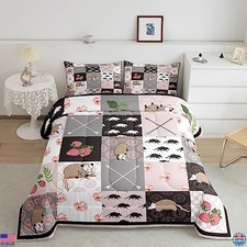 Opossum Comforter Set Queen Size, 3pcs Floral Bedding for Kids  Gifts