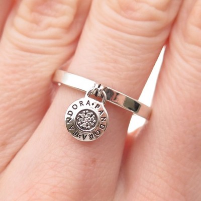 Pandora 925 Sterling Silver C Z Signature Logo Padlock Charm Ring