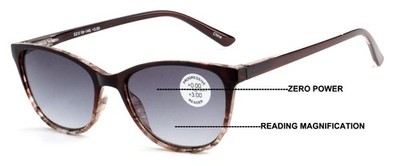 Women Marble Print Tinted Progressive Reading SunGlasses - Zero Power On Top UV