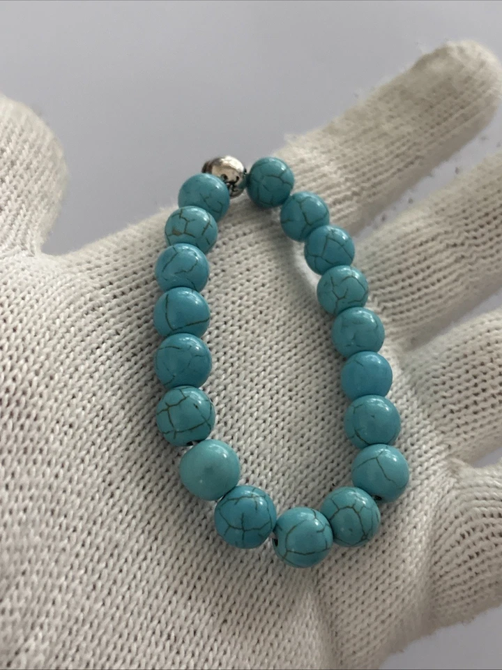Chrome Hearts Turquoise Beads Bracelet With CH Charm Turquoise Earth Stones - Image 2 of 4