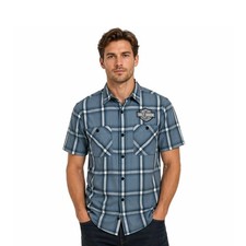 Harley-Davidson Mens Blue Plaid Shirt Bar & S...