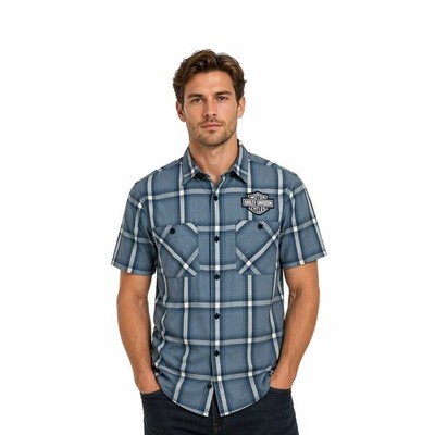 Harley-Davidson Men's Blue Plaid Shirt Bar & Shield Staple Short Sleeve (342)