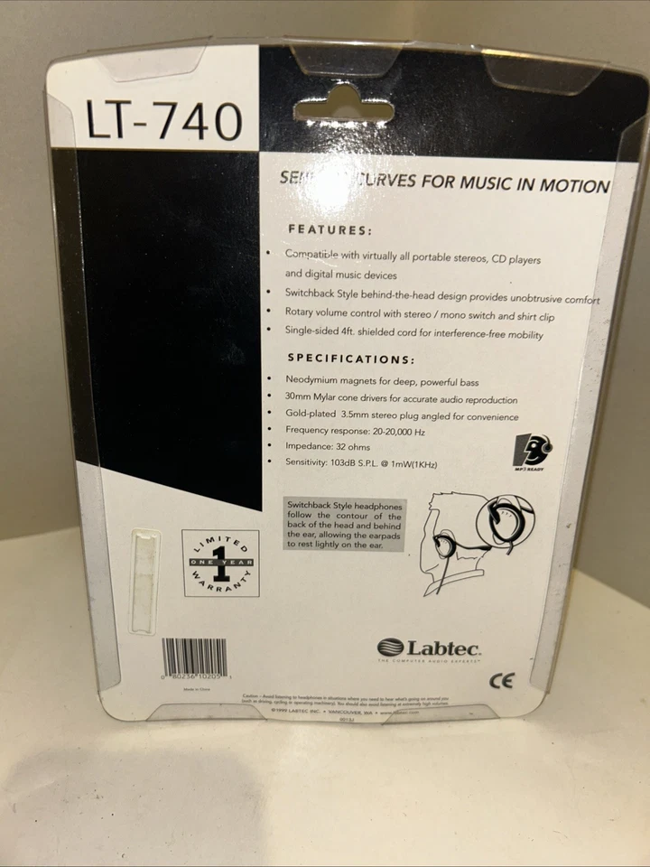 Labtec LT - 740 SwitchBack 耳机 内置麦克风,1999 年 复古 罕见 — 第 2/4 张图片