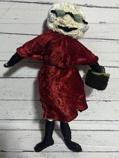 Handmade Folk Art Granny Doll Red Dress Basket One-of-a-Kind 14  
