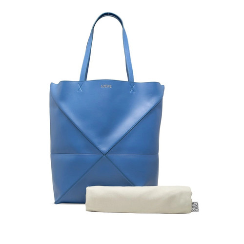 LOEWE Puzzle Fold Tote Horizontal Large Tote Bag Handbag Blue Leather Ladies LOE