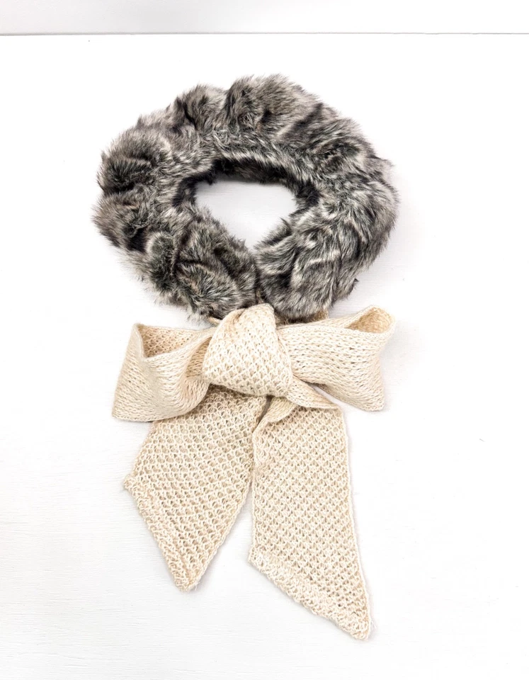 Anthropologie Piel Sintética Cuello Ascot Bufanda Marrón Gris Piel Marfil Tejido De Colección Foto 2 de 4