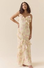 Altar d State Yellow Floral Ruffled Maxi Dress Size XS NWT
