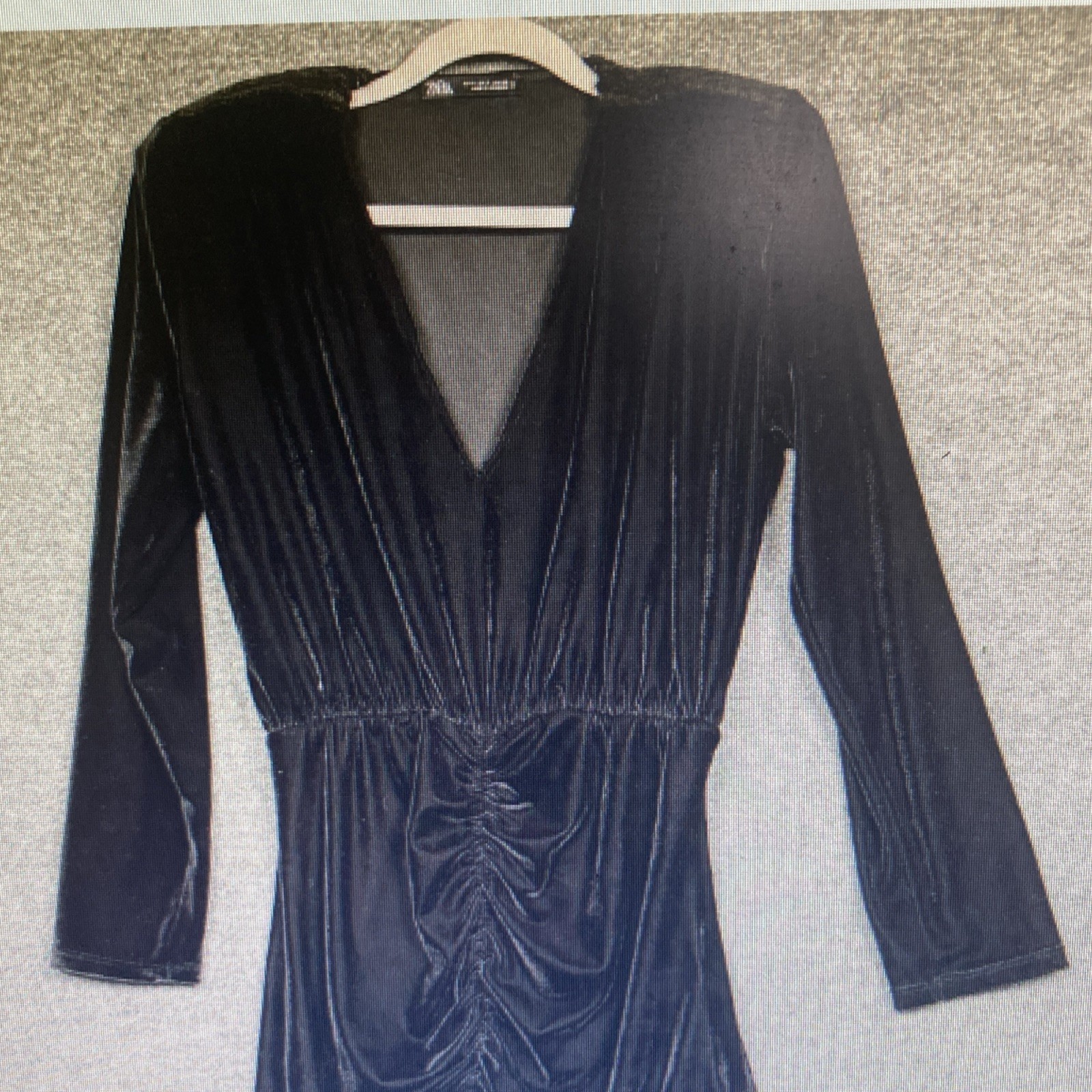 Fashion Nova Black Velvet Ruched V-Neck Long Sleeve Bodycon Dress Size S