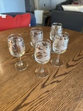 Libby Leaf Design Wine Glasses With Silver Holly & Maple Accent Set Of 5