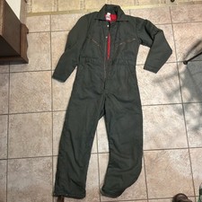 Vtg Men Big Smith On The Job Green Work Coveralls Insulated Sz 38 Made In USA