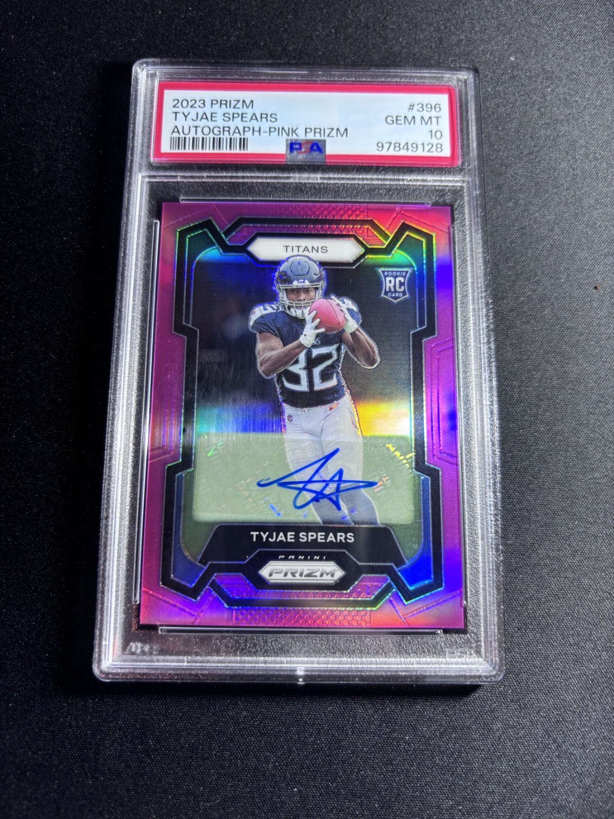 2023 Panini Prizm Tyjae Spears #396 Pink Prizm Auto Rookie PSA 10