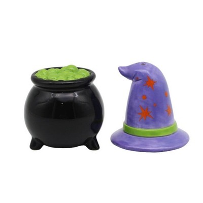 Puckator Haunted Witch Hat & Cauldron Ceramic Salt & Pepper Shaker Set - New