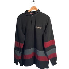 Guinness Polo Shirt Men’s Size XL Black Red Stripe Fleece Rugby Long Sleeve 