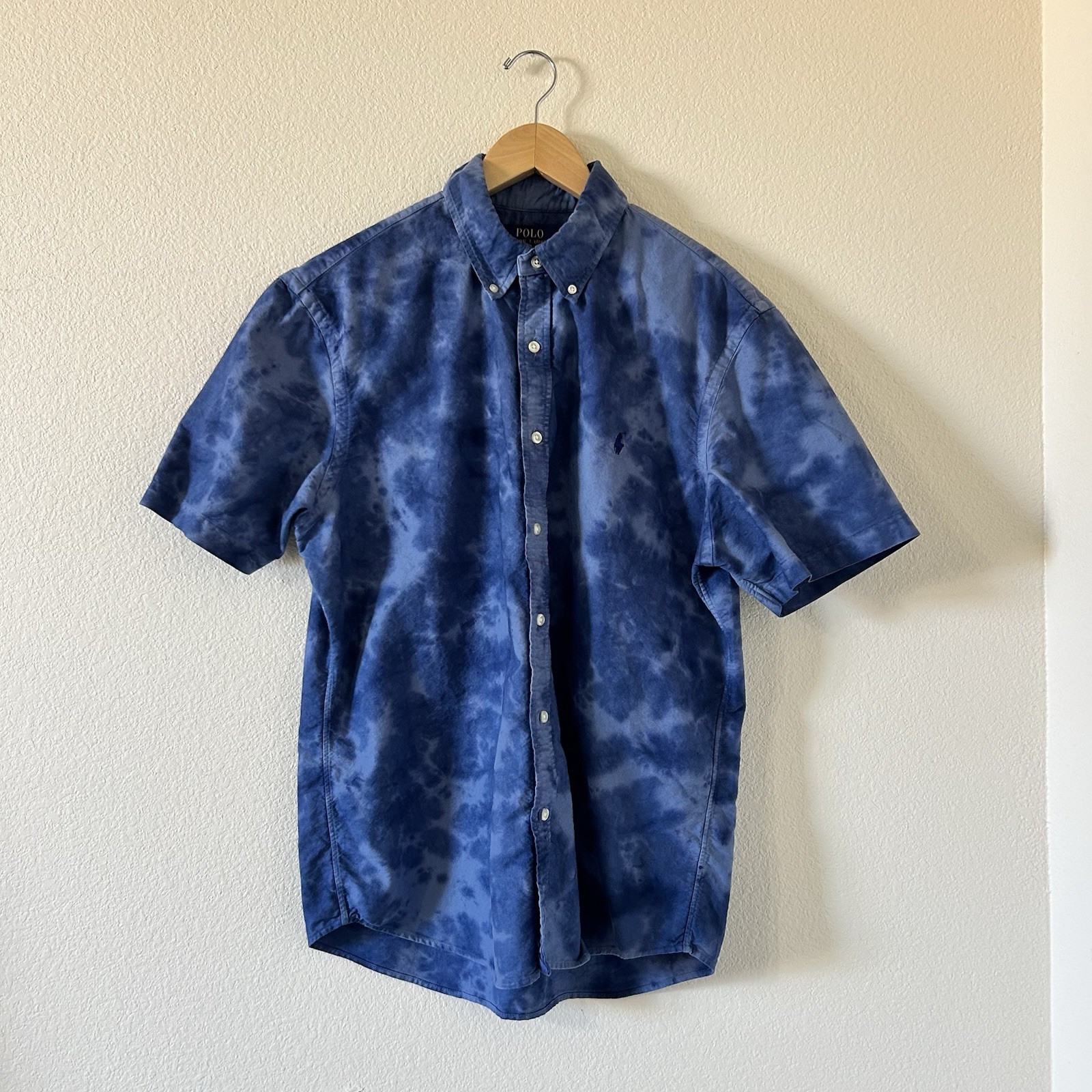 Polo Ralph Lauren Men's Short Sleeve Button-Down Slim-fit, Size L, Tie Dye Blue