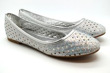 Womens Flat Glitter Pump Slip On Ballerina Wedding Party Bling Ladies Shoes Size