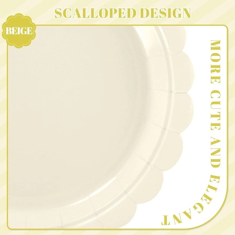 Platos de papel desechables marfil festoneados diseño elegante suministros de fiesta 30 unidades Foto 4 de 4