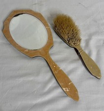 Vintage Vanity Set Hand Mirror Hair Brush Cream/Beige Celluloid