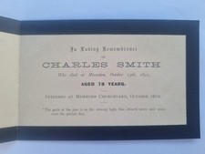 Victorian In Memoriam Card Funeral CHARLES SMITH MISERDEN 1892 GLOUCESTERSHIRE 