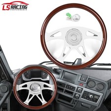 18 Wood Steering Wheel Chrome 4 Spoke For Truck Whorn Button