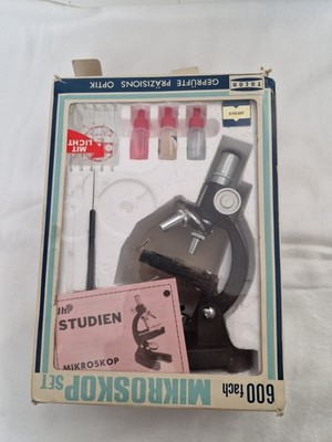 Vintage Microscope Mikroskop Set Zoom Optik bis 600 fache Vergrößerung Z-1893