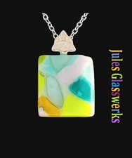 Hand Crafted  Fused  Glass  Pendant Necklace W/ Chain #1853