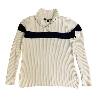 Tommy Hilfiger Pullover M Herren Sweatshirt Weiß Troyer Strick Vintage Y2K