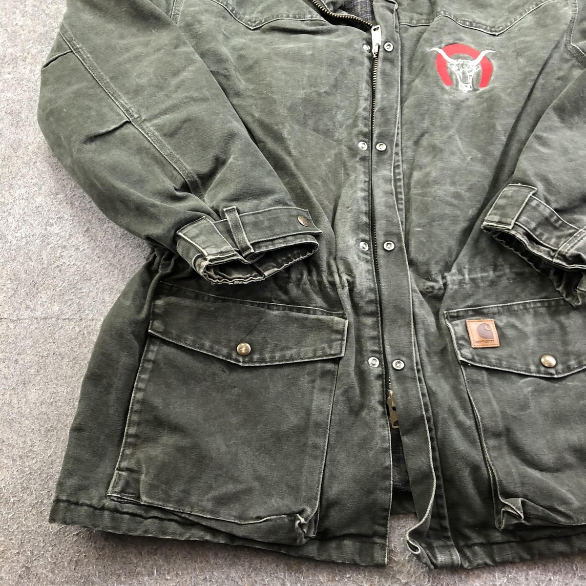 Vintage Carhartt Jacket Mens 2XL Green Canvas Full Zip Blanket