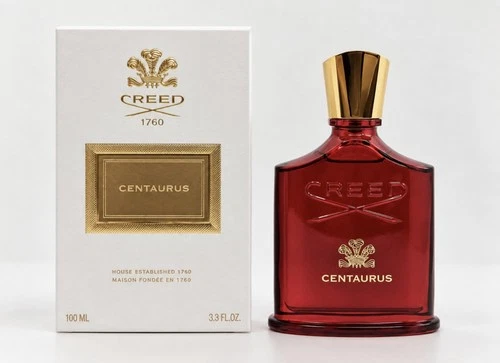 Creed Centaurus 3.3 fl oz / 100ml Eau De Parfum Spray bottle with red cap & gold emblem on white box.