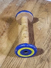 Large Vintage English Industrial Sewing Bobbin or Spindle - Blue and Yellow Mod