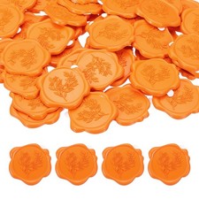 Eucalyptus Leaf Wax Seal Stickers, 50 Pack Embossed Adhesive Sticker, Orange