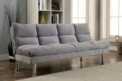 Contemporary Style Futon Sofa Chrome Finish Legs Convert Into Bed With Extra Sup