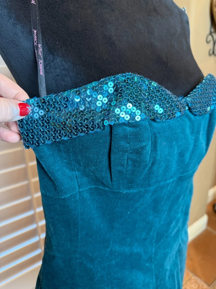 Betsey Johnson бирюзовый бархатистый комбинезон с блестками размер 4 РЕДКИЙ - Изображение 2 из 4