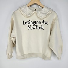 Zara Girls Lexington Ave New York Sweatshirt Ruffle pan Collar Cream Size 13-14