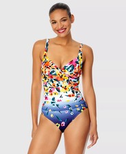  118 Anne Cole Floral Print Draped Underwire One Piece Swimsuit 16 zjn1526b