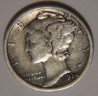 1934 D Mercury Dime 10C Cents Coin Silver, VF/XF!