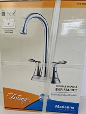 Tuscany Dbl Handle Hi Arc Faucet Stainless Steel 4 Fits 2 Hole Sink NEW