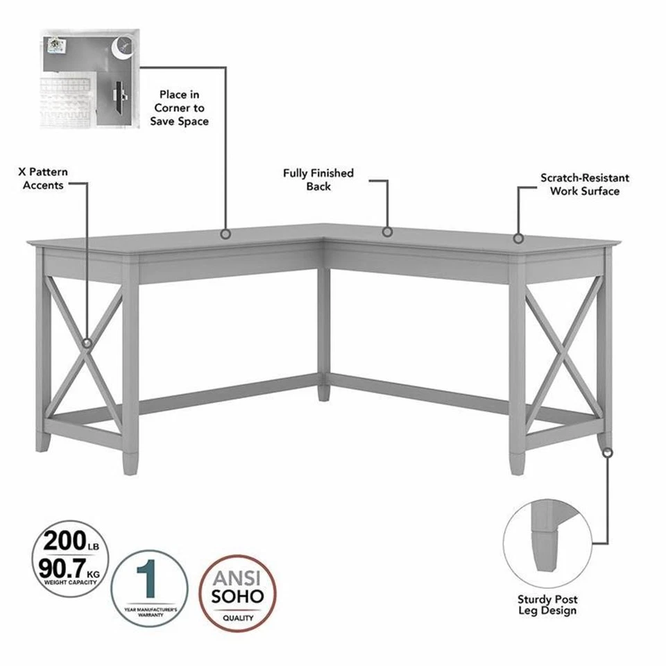 Escritorio Key West L con cajones y estantería en gris Cape Cod - madera de ingeniería Foto 3 de 4