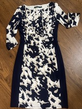 RALPH LAUREN RL Navy Blue Slimming Side Panel Pattern ALL OCCASIONS SZ 8 Dress