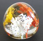 Vintage Art Glass Yellow, Orange & White Floral Paperweight w/Controlled Bubbles — photo 2