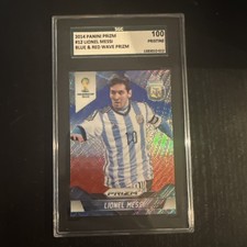 2014 PANINI PRIZM WORLD CUP BLUE & RED WAVE #12 LIONEL MESSI SGC 10 PRISTINE/100