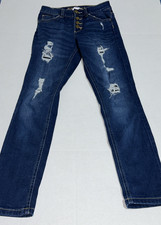 JUSTICE Girls Skinny Jeans Size 10 High Rise Distressed Denim Button Fly Pre-Own