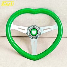 JDM Green Heart Deep Dish Racing Steering Wheel Universal  Sports Upgrade