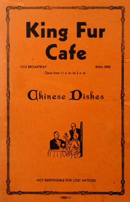 Vintage Chinese Restaurant Menu King Fur Cafe 1312 Broadway Tacoma WA 1936