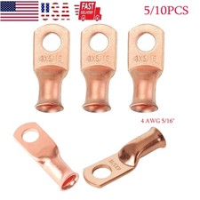 5/10pcs 4 AWG Ring 5/16" Hole Terminal Lug Bare Puer Copper Uninsulated 4 Gauge