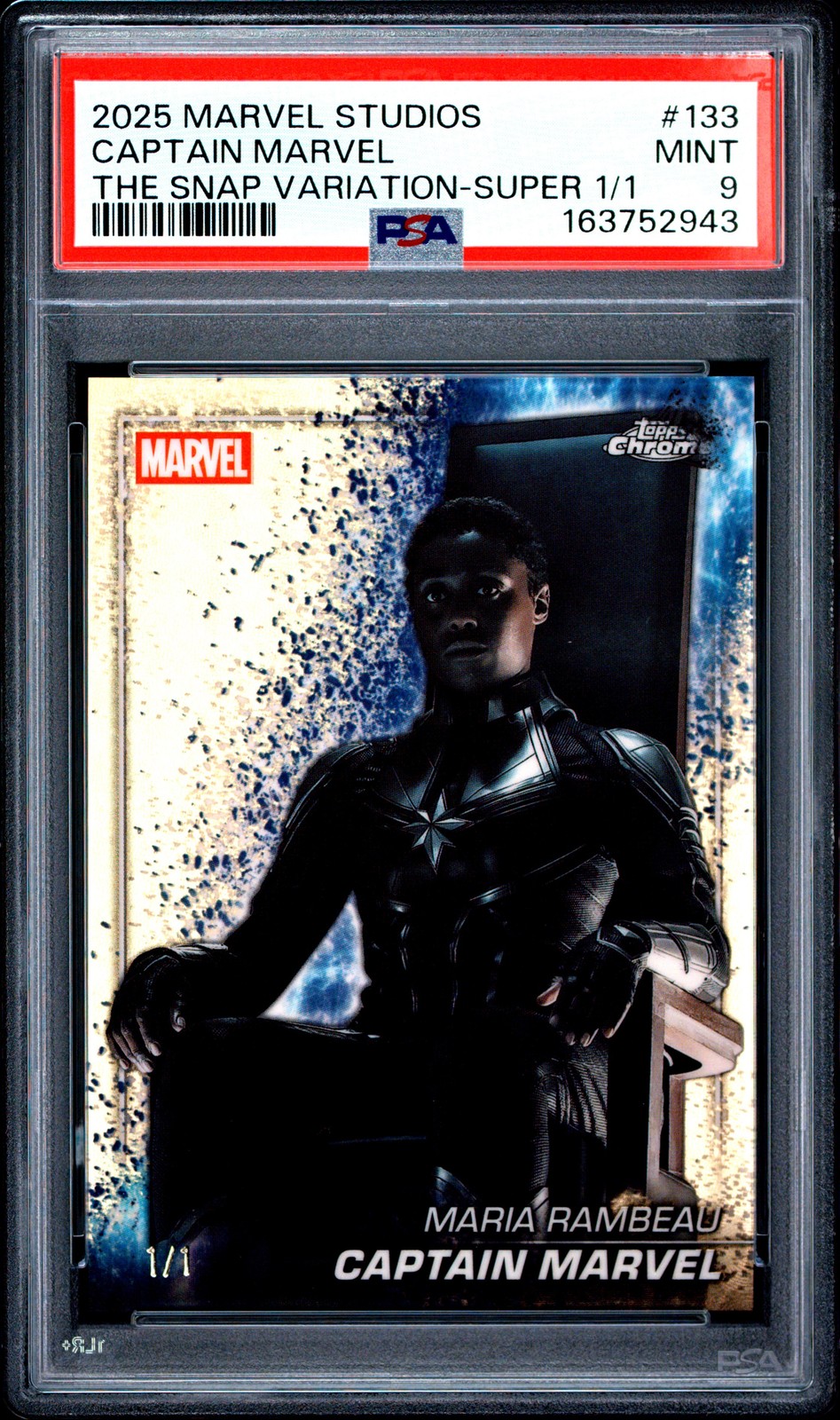 2025 TOPPS MARVEL STUDIOS CHROME THE SNAP VARIATIONS CAPTAIN MARVEL 1/1 PSA 9