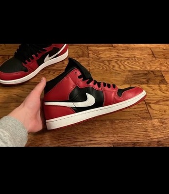 Nike Air Jordan 1 Mid Bred Black Red White Leather Men display picture 2
