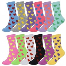 3-12 Pairs Women Girl Cotton Casual Classic School Hearts Crew Socks Size 9-11