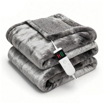 Heated Blanket Throw 50''x60''Size Faux Fur Heating Blanket 10 Heating Settin...