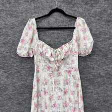 Floral Puff Sleeve Maxi Dress Womens Pink Square Neck Ruched Tie Front Boho