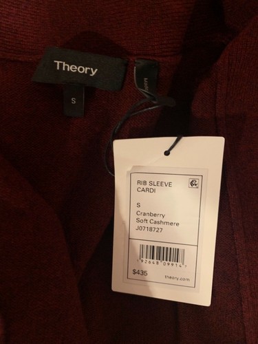 $435 THEORY CASHMERE OPEN FRONT RIB SLEEVE CARDIGAN SWEATER CRANBERRY DARK RED - Picture 10 of 11